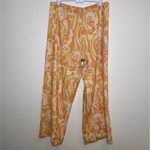 Dazey LA Women's Large Yellow Orange White Zipper Pants Single Pocket Pattern